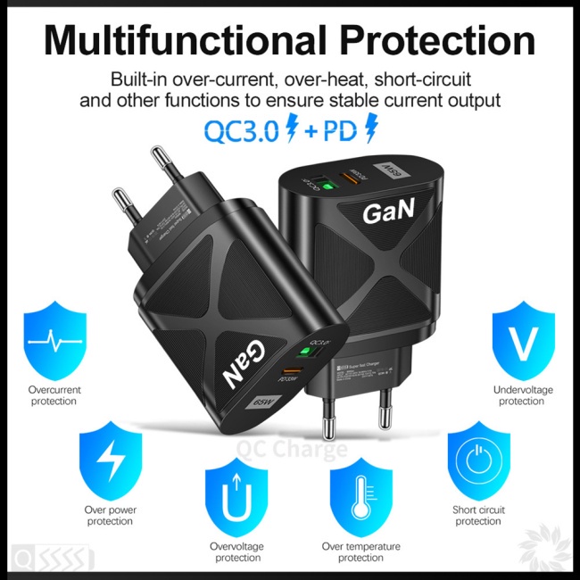 Bộ Sạc Nhanh Zevaret 65w GaN Gallium Nitride Nhiều Cổng Usb Cho Macbook Pro Laptop Điện Thoại