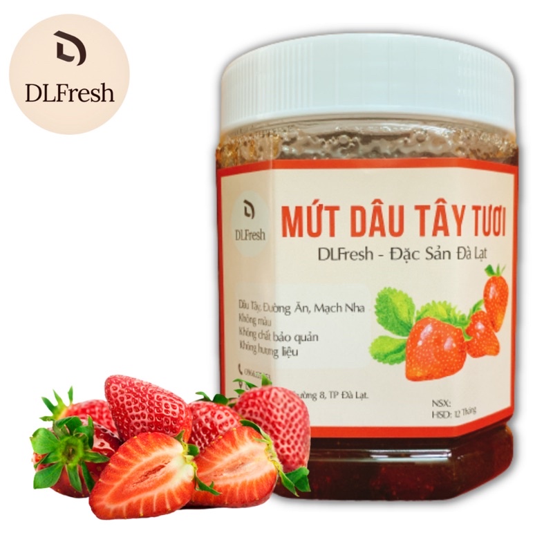 Mứt dâu tây DLFresh mứt dâu Đà Lạt nguyên quả 900g