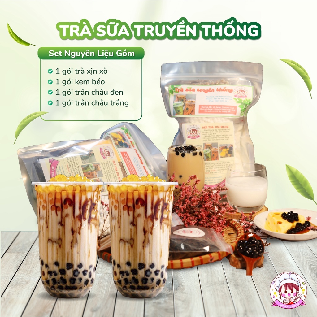 SET NGUYÊN LIỆU PHA TRÀ SỮA TRUYỀN THỐNG ( 5-6 LY) BẾP TRÀ SỮA MLEM