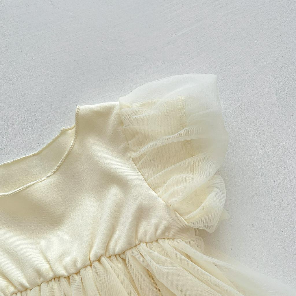 Bộ Đầm Công Chúa + Băng Đô Lưới Thời Trang Mùa Hè Cho Bé Gái Sơ Sinh