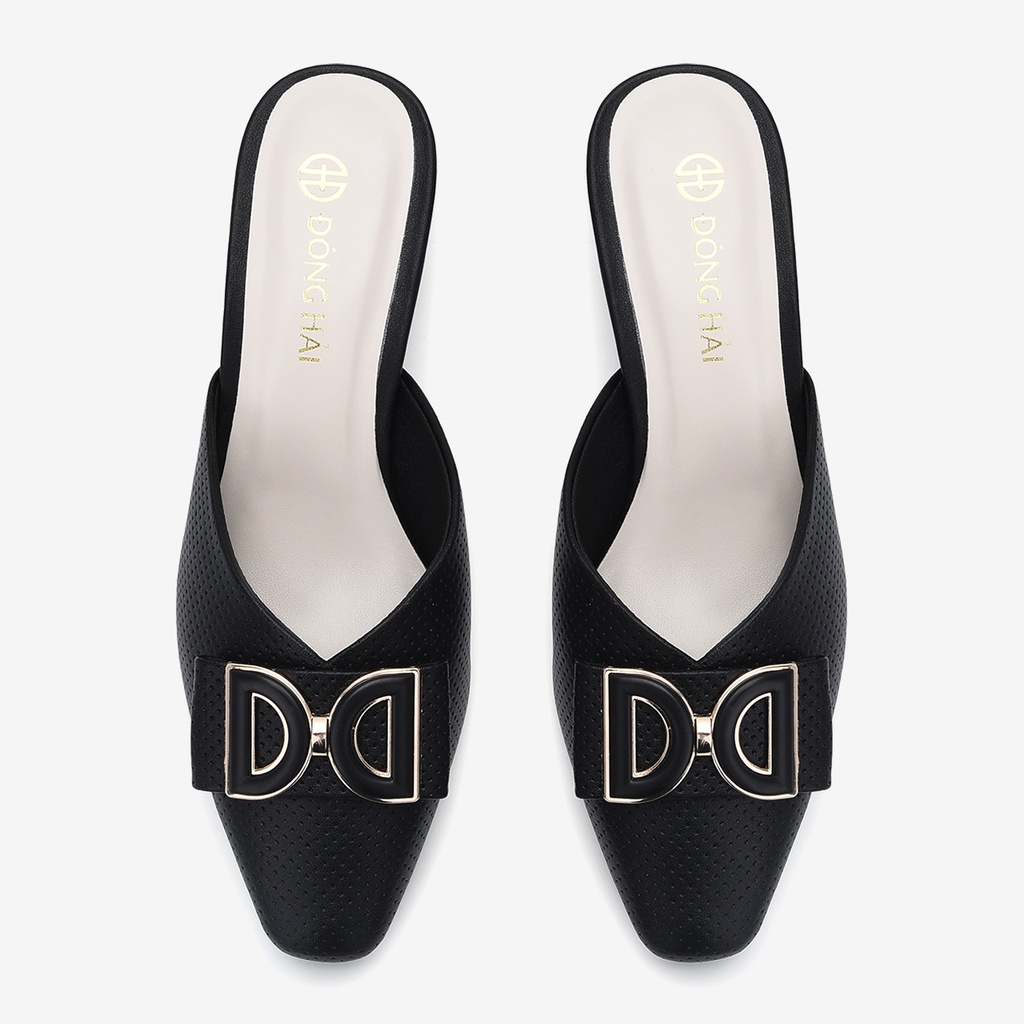 Dép sapo nữ Đông Hải hoạ tiết dập lỗ khóa nơ đế trụ cao 5cm - G5812