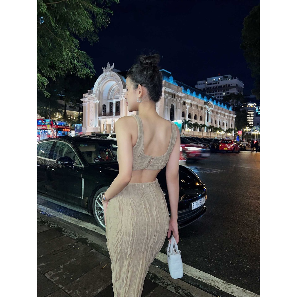 Đầm Dài Nữ Corset Waist Cut Out , Chất Vải Thun Sọc Gân Thoải Mái , WDD003-03 ,Somehow