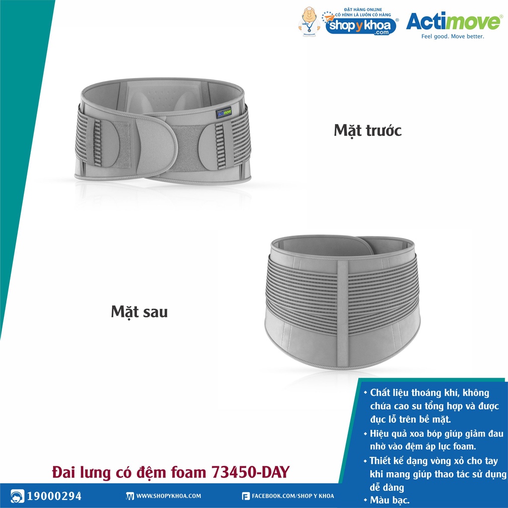 Đai Lưng Có Đệm Foam Giúp Xoa Bóp, Giảm Đau 73450-DAY, Màu Xám [Actimove] - Nhập Khẩu Chính Hãng Châu Âu