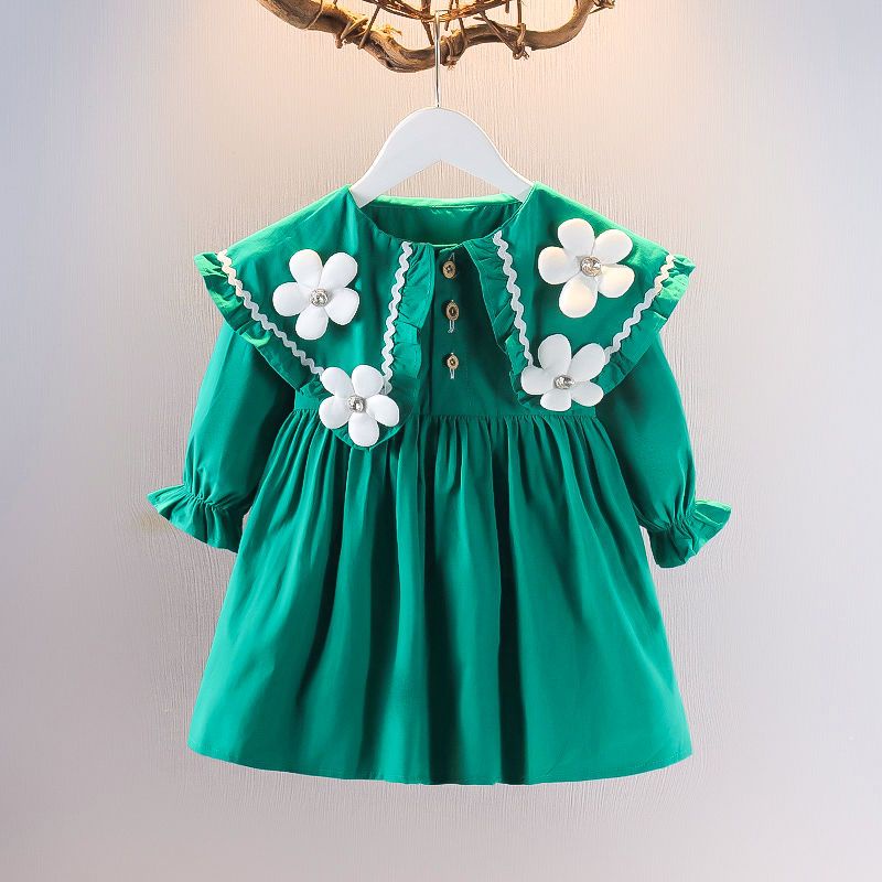 Cô gái mới váy / áo liền quần cổ tròn a-line | Baby girl floral temperament long-tay váy