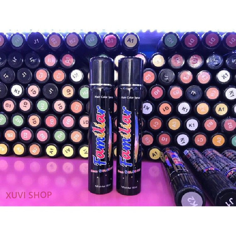 Keo Xịt Tóc Màu Tạo Color Hair Spray,  Nhuộm Tóc Nhanh Tức Thòi Tại Nhà FAMILIAR 100ml 20 Màu Sắc Tự Chọn