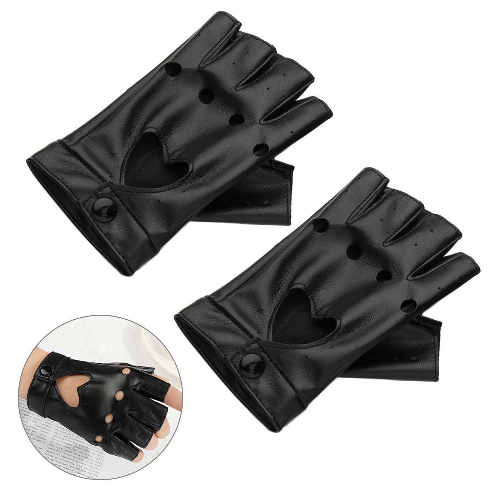 ORIENTLII Găng Tay Da Hình Trái Tim Màu Đen Phụ Kiện Cho Vũ Công