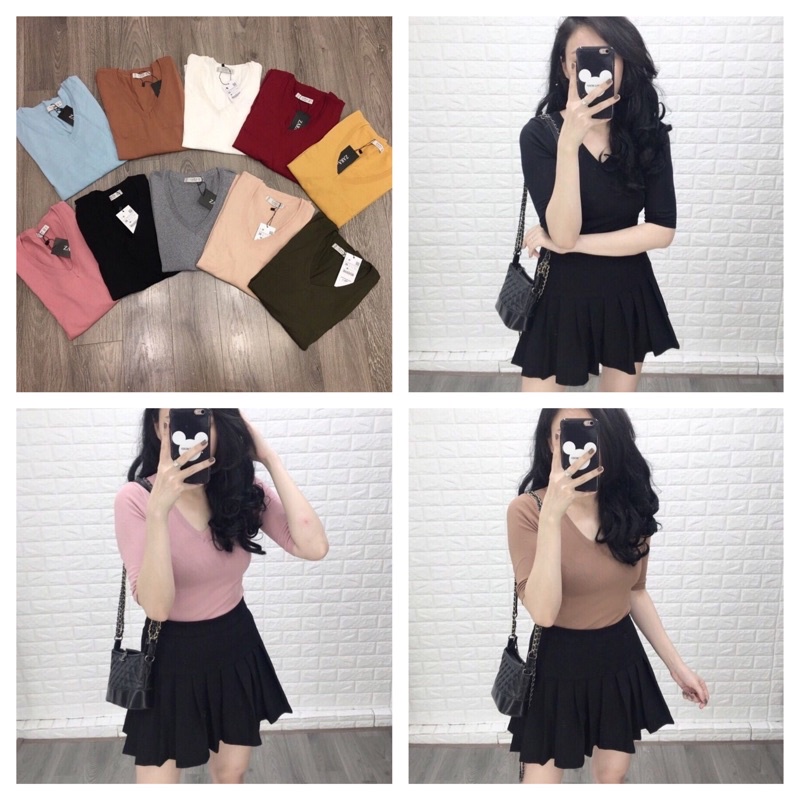 AL16 - Áo len montoghi cổ tim tay nhỡ Zara