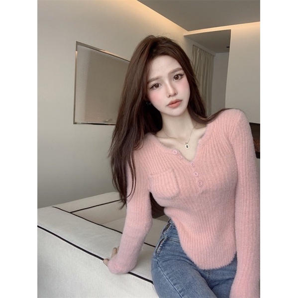 Áo Lông Cao Cấp Thun Co Giãn Tay Dài Cổ V