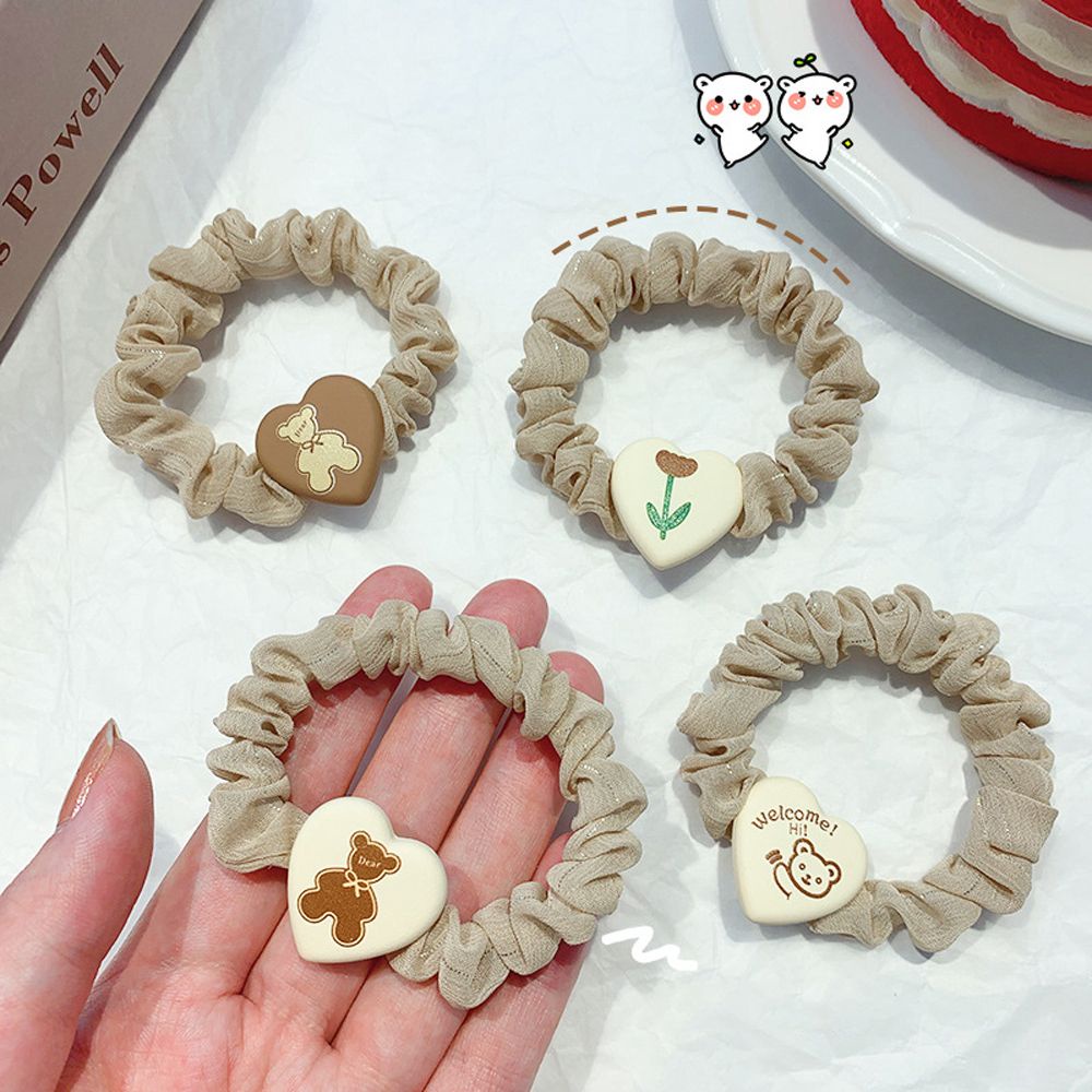 Dây Cột Tóc Co Giãn Họa Tiết Trái Tim / Hoa / Gấu Dễ Thương Cho Nữ Giá Đỡ