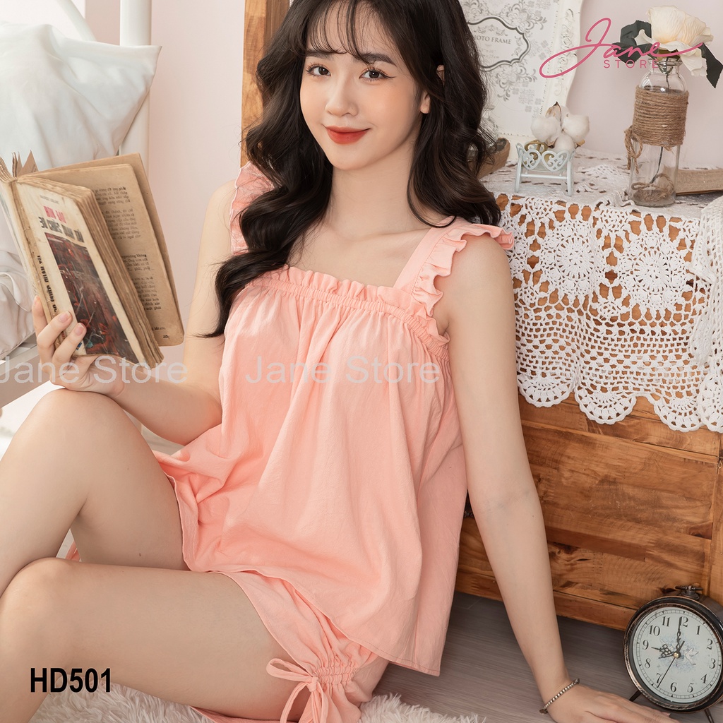 Bộ ngủ dễ thương JANE chất đũi nhăn, hai dây, mã HD50 | BigBuy360 - bigbuy360.vn