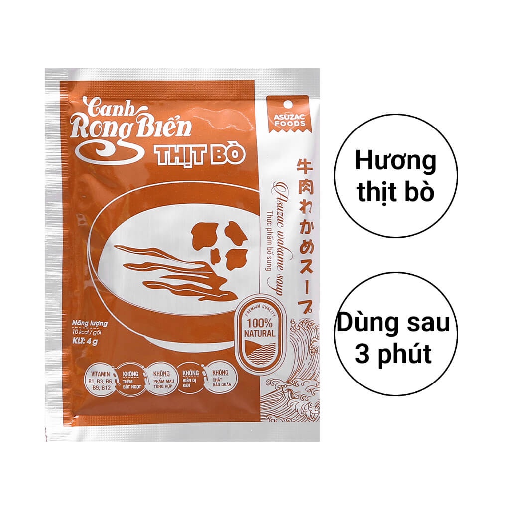 Hộp 10 gói Canh Rong biển Thịt bò ăn liền ASUZAC FOODS