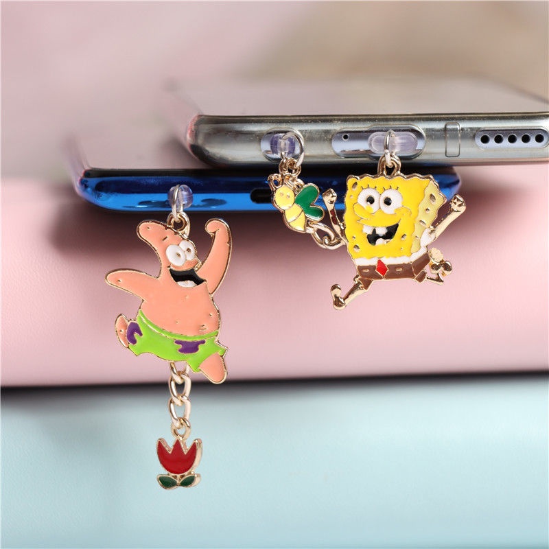Nút Cắm Chống Bụi Hình SpongeBob Cho Cổng Sạc Điện Thoại Di Động