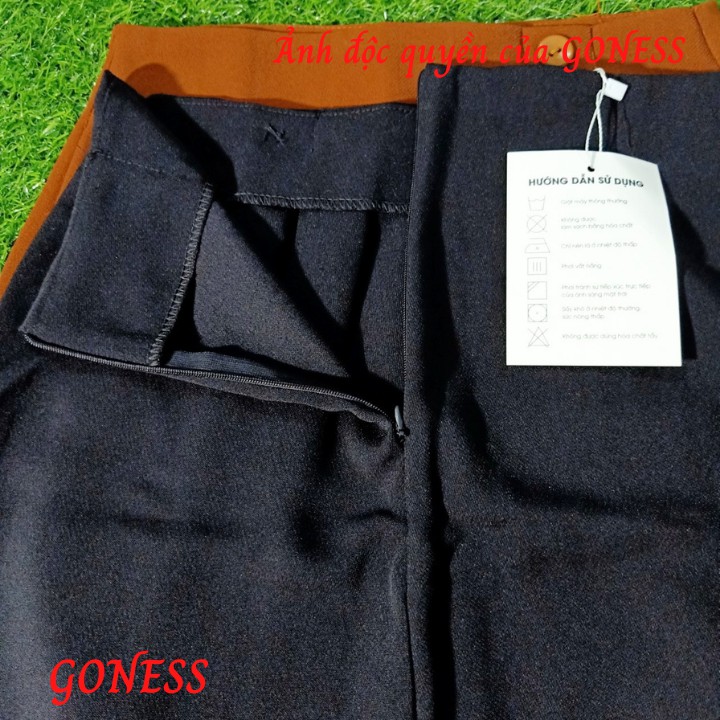 Chân váy dài chữ a Goness có đính cúc xếp ly chất liệu vintex thời trang | BigBuy360 - bigbuy360.vn