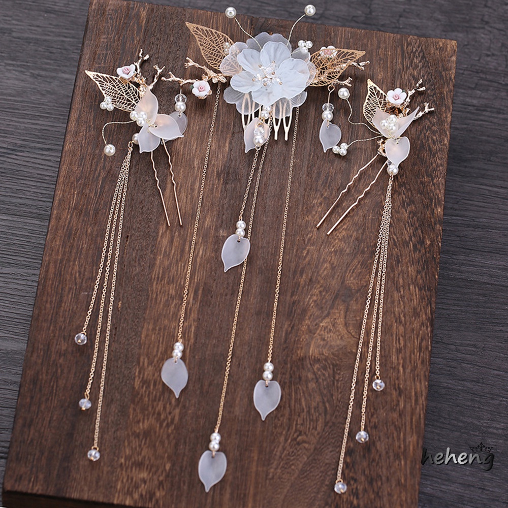 Bộ Lược Và Đũa Kim Loại Bền Họa Tiết Hoa Phong Cách Trung Quốc Cổ Điển Dùng Để Trang Trí Tóc Sườn Xám