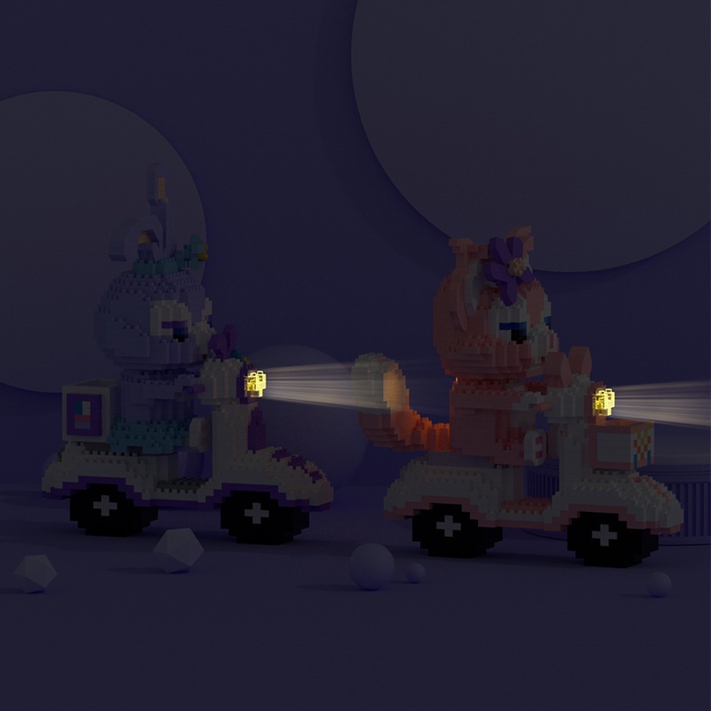 Mô hình lắp ráp Xe Thỏ Stella, Cáo Lina Bell CÓ ĐÈN Hapi Toys - Đồ chơi MODEL xếp hình 3D dễ thương dùng trang trí