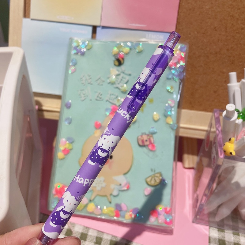 6 Bút bi mực đen ngòi 0.5cm in họa tiết thỏ xinh xắn