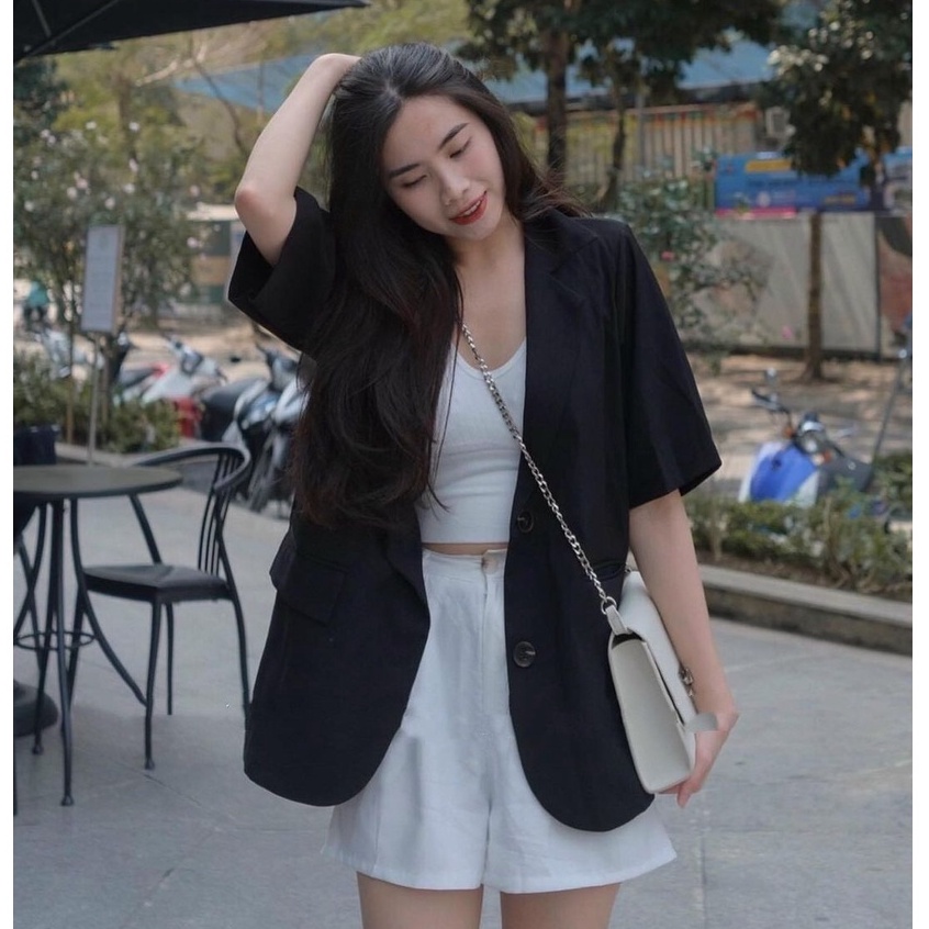 Áo blazer nữ 1 lớp cộc tay mặc hè, áo vest nữ blazer ngắn tay khoác ngoài phong cách hàn quốc | BigBuy360 - bigbuy360.vn
