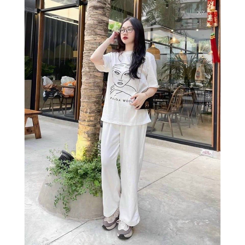 SET ÁO THUN IN QUẦN ỐNG RỘNG