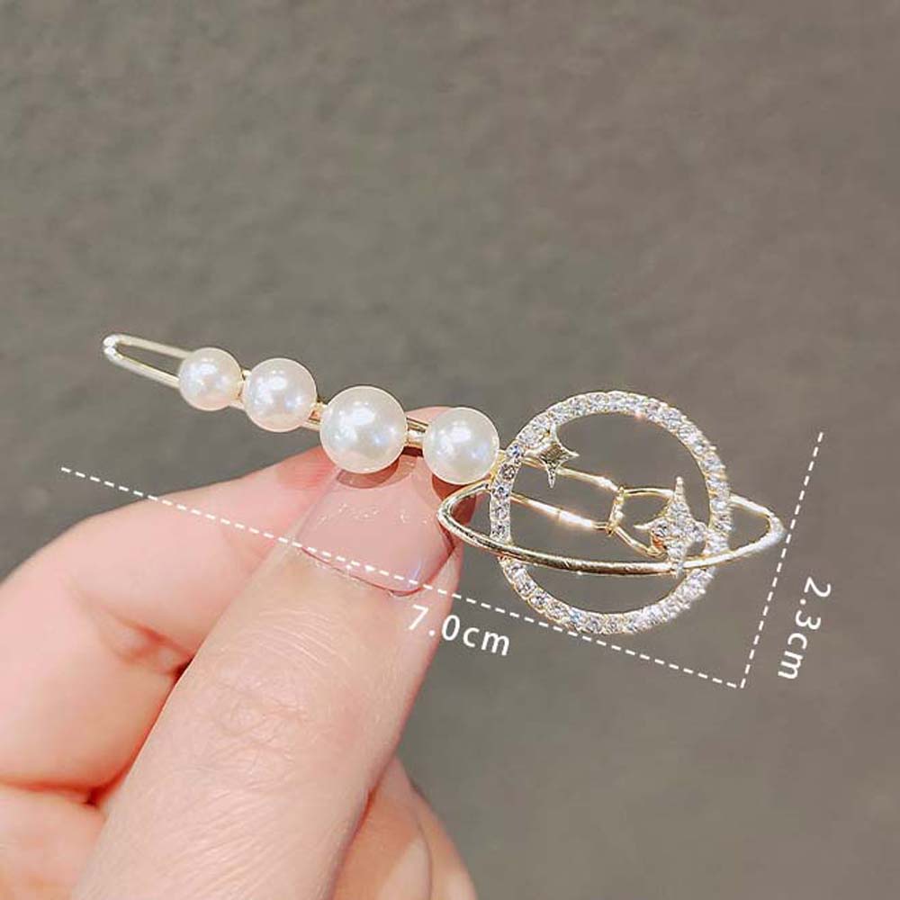 Kẹp Tóc Hình Trăng Sao Đính Ngọc Trai Đơn Giản Thanh Lịch
