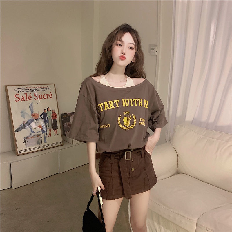 Áo Thun COZOK Trễ Vai Form Rộng Kiểu Dáng retro Hợp Thời Trang