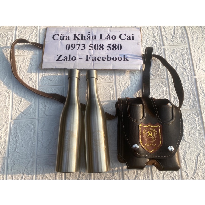 Bình tông 2 chai inox 304- Dung tích 1lít đựng nước đựng riệu, có túi đựng như hình