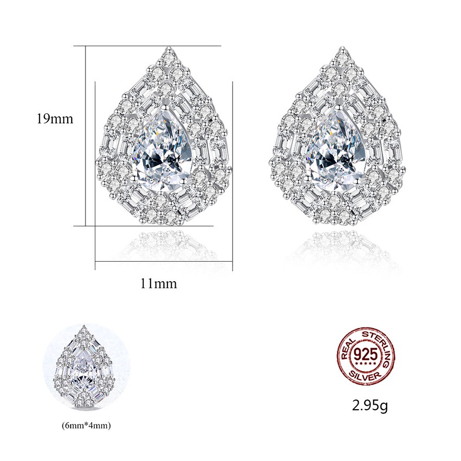 Bông Tai Bạc Nữ Hình Giọt Nước Đính Nhiều Đá Trắng-Xanh B-2416-Bảo Ngọc Jewelry
