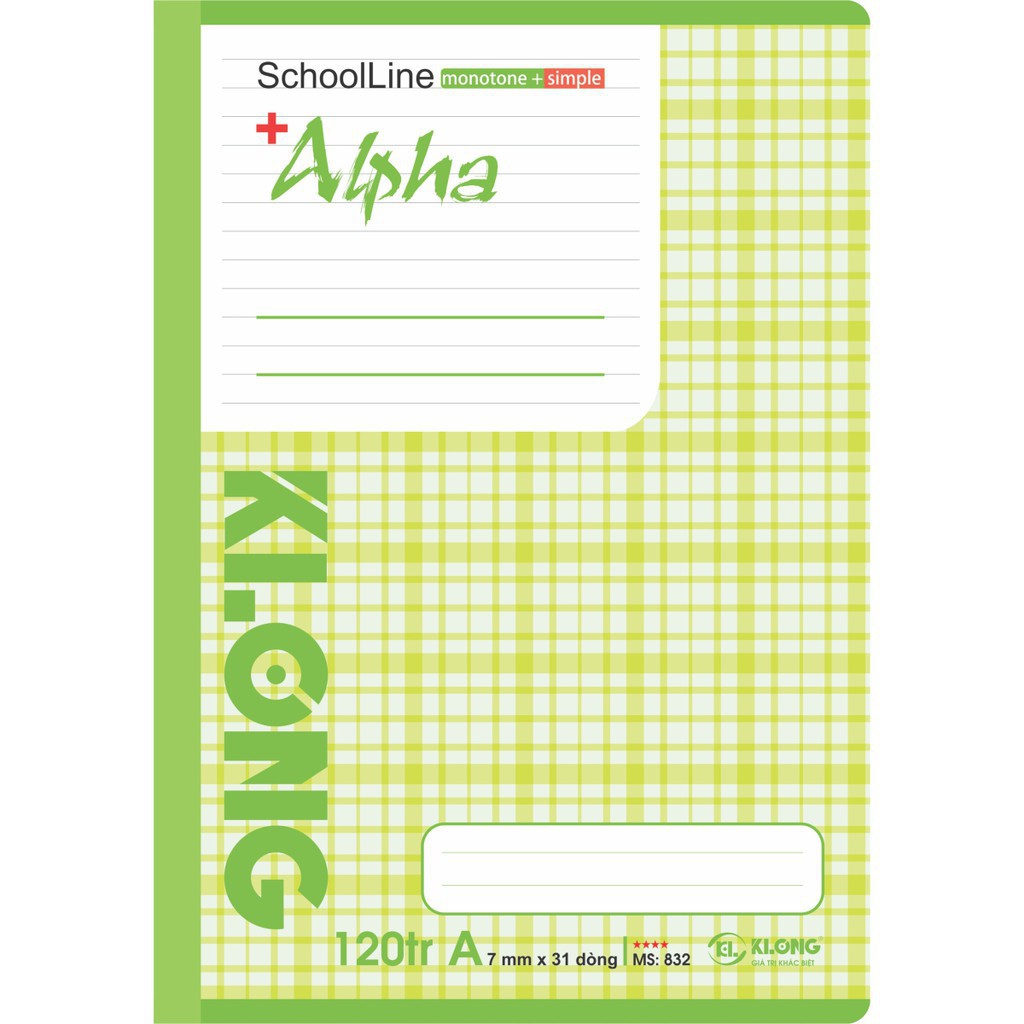 Vở kẻ ngang Alpha KLong - 120 trang; MS 832 - khách sỉ ib