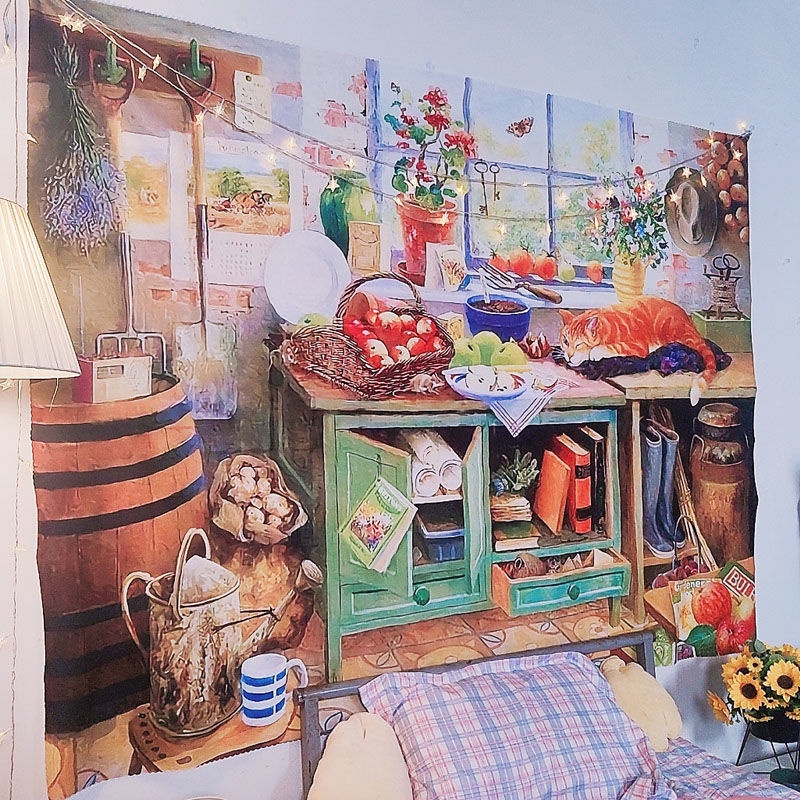 Thảm treo tường trang trí phòng ngủ/ký túc xá in hình phong cảnh đường phố