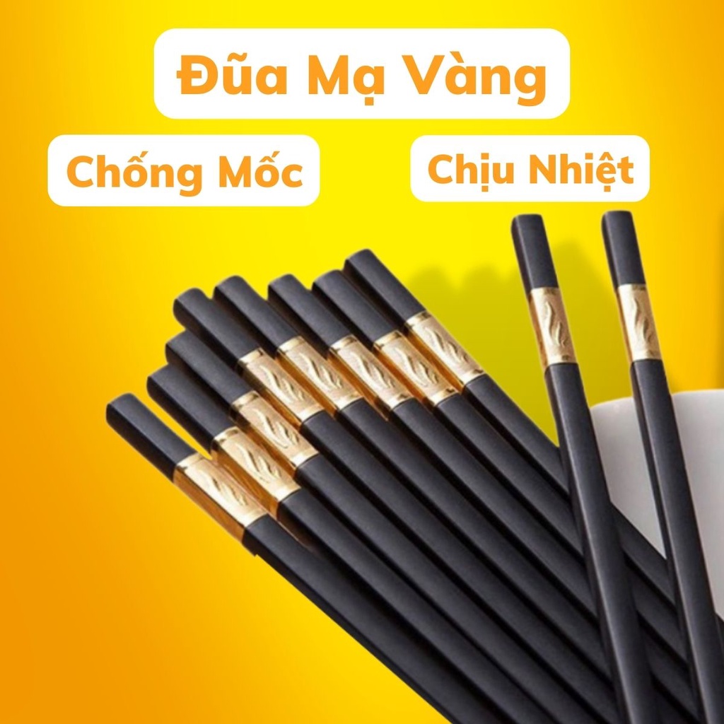 Bộ 10 đôi đũa mạ vàng cao cấp kháng khuẩn không ẩm mốc bền bỉ chắc chắn tốt hơn đũa gỗ thông thường Kho Sỉ Sài Thành