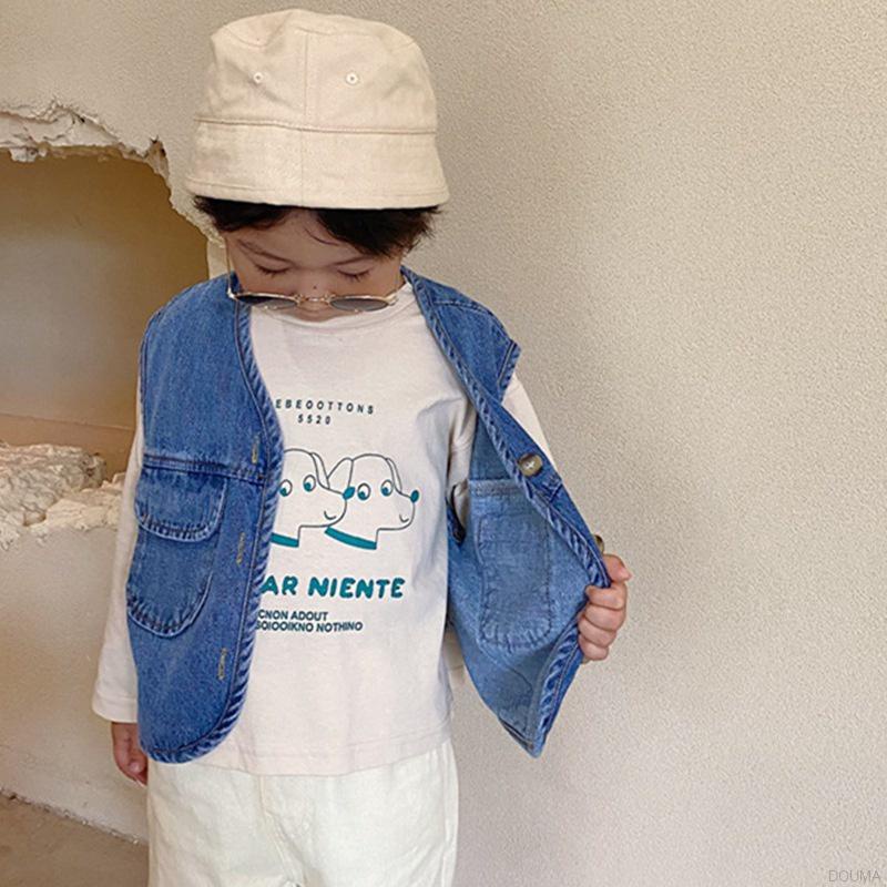 Áo Khoác Không Tay Chất Liệu Denim Mỏng Phong Cách Hàn Quốc Cho Bé