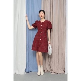 Váy dạ tweed đỏ 2 lớp cao cấp