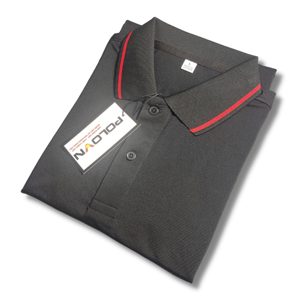 Áo thun polo nam cổ bẻ Basic màu Đen Sọc Đỏ , vải cá sấu 4 chiều co giãn - không xù lông , không ra màu, thấm hút mồ hôi