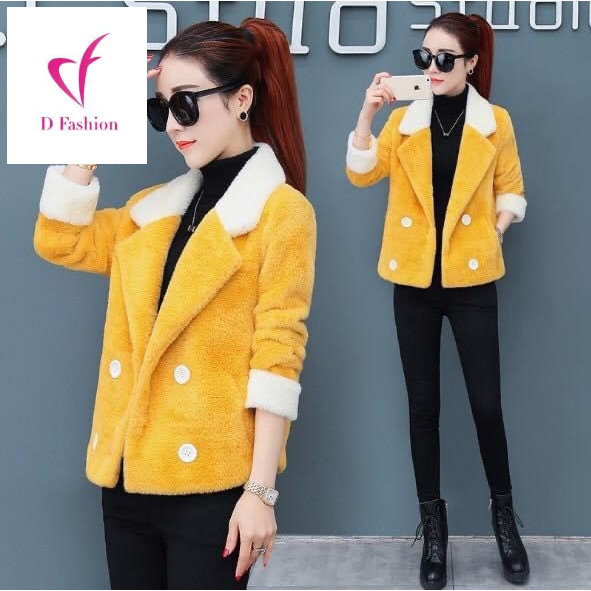 Q110301 Áo khoác lông nữ dài tay mùa đông hàng nhập