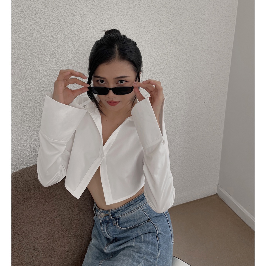 Áo sơ mi trắng tay dài Gem Crop Shirt - Áo sơmi trắng croptop