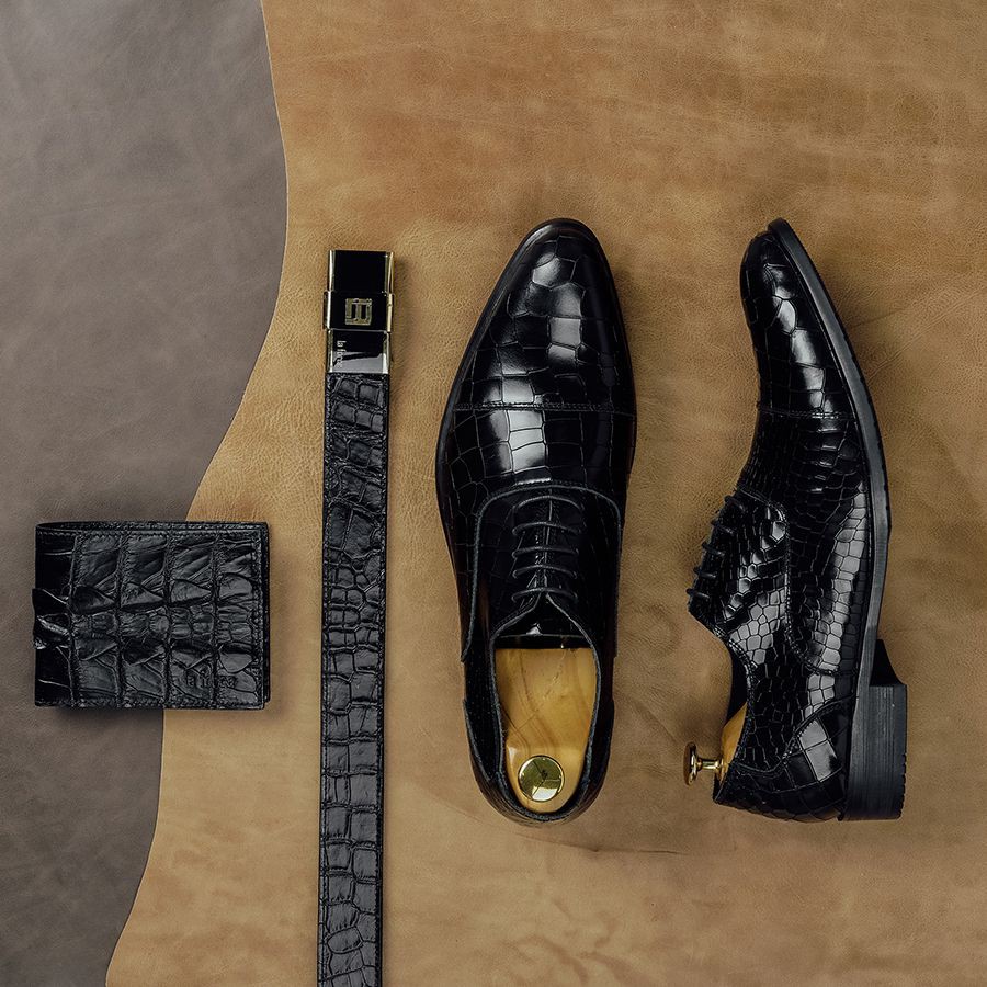 Giày Da Nam LAFORCE Họa Tiết Vân Da Rắn GNLABC001-D Tặng Tất UNIQLO Chính Hãng