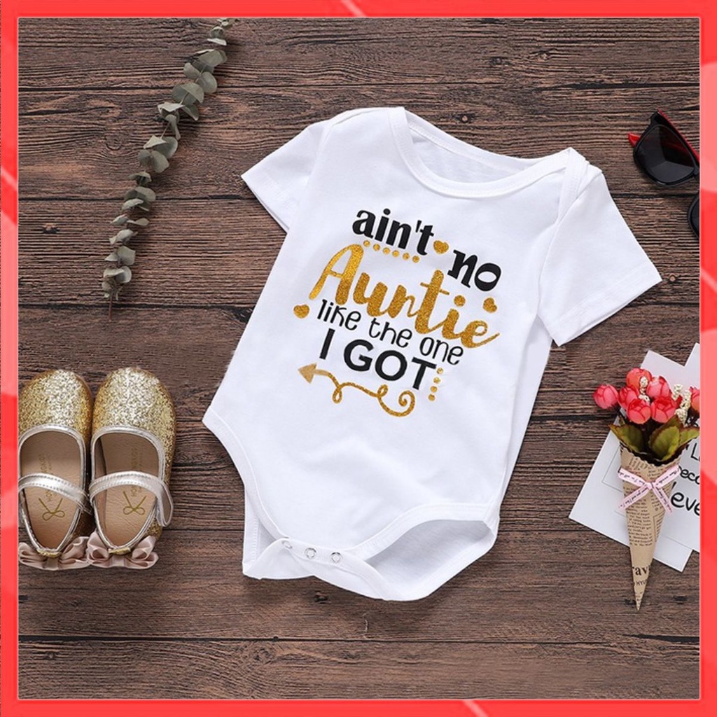 Bodysuite cho bé, áo liền quần trẻ sơ sinh  Mẫu ain't no Auntie  Hàng thương hiệu - Cotton 100% - Mát, An toàn cho bé