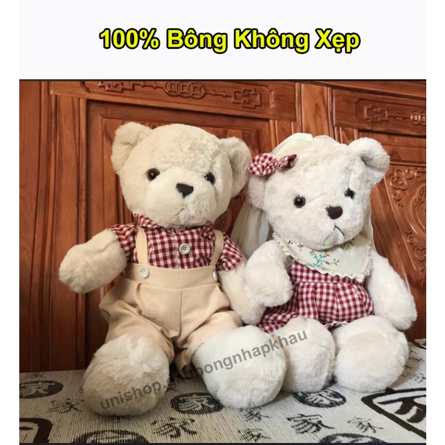 Gấu bông trai gái, teddy đôi, teddy váy kẻ, gấu bông cặp decor trang trí làm quà tặng cao cấp - unishop