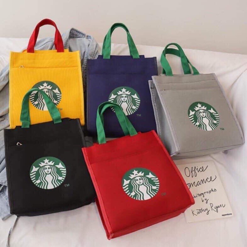 Túi Vải Đựng Cơm Họa Tiết Starbucks 🌻Freeship🌻 Túi Denim Canvas Nữ Thời Trang