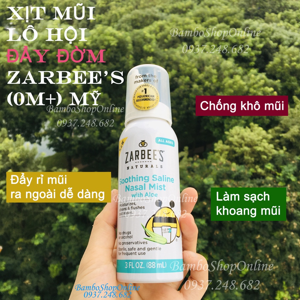 Xịt mũi lô hội đẩy đờm Zarbee's (cho bé từ 0 tháng tuổi) [Hàng nội địa Mỹ]