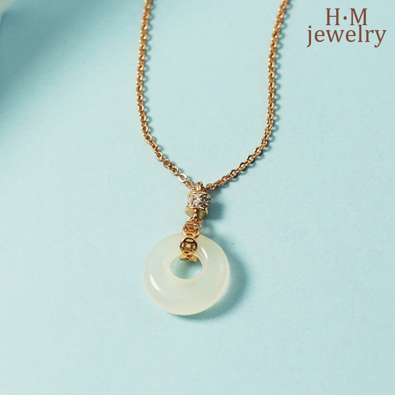 Vòng cổ Bạc 925 Mặt Khóa Đá Ngọc Bích Xinh Xắn