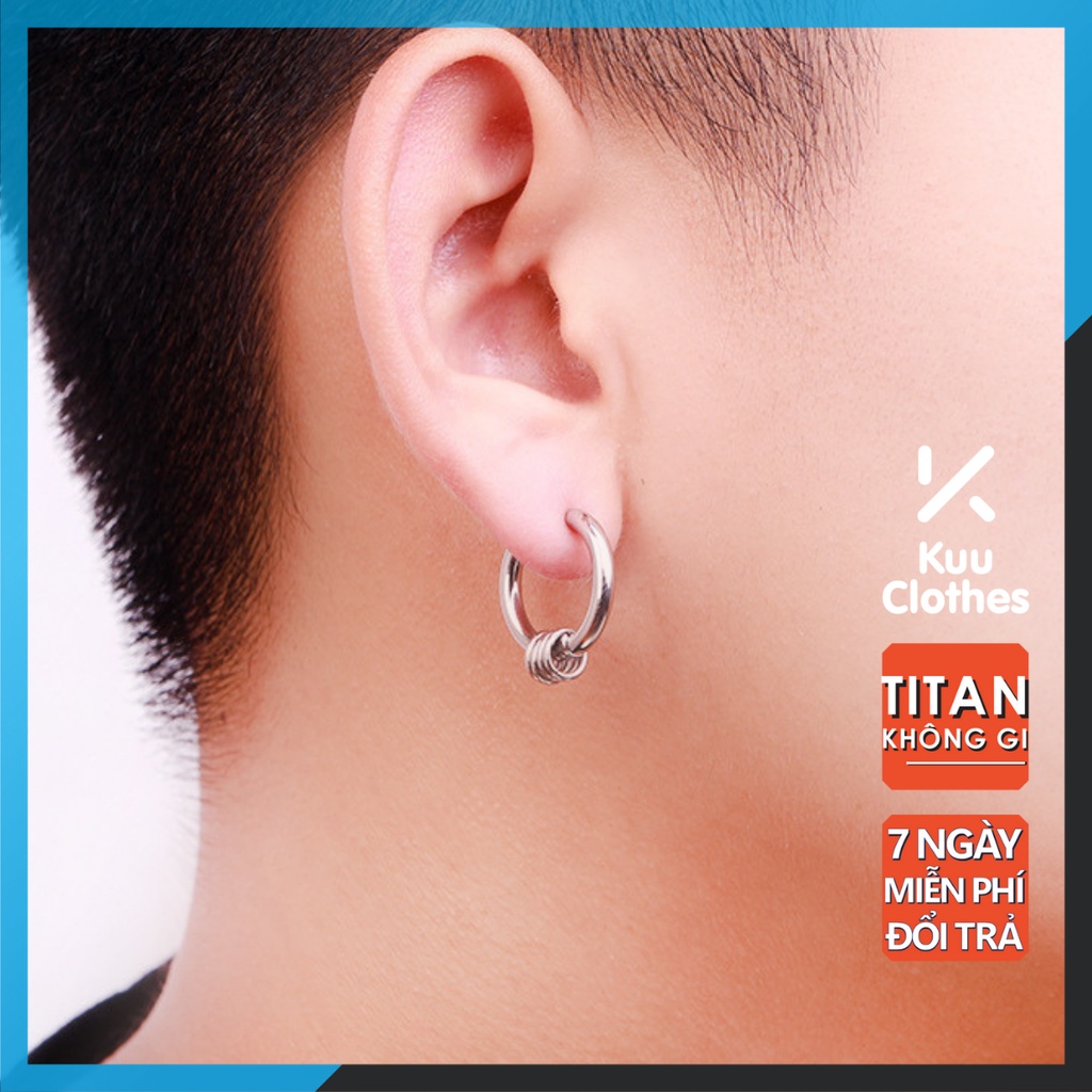 Khuyên tai nam tròn dạng xỏ KuuClothes màu bạc đen đơn giản đẹp nhỏ xinh - HT Hper