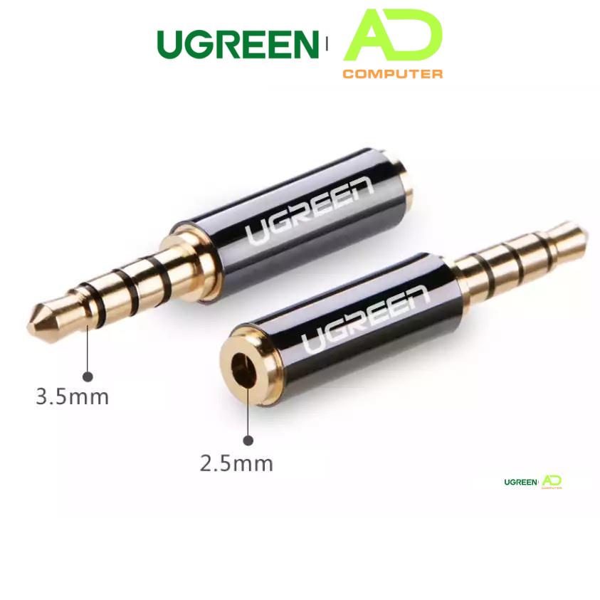 Đầu chuyển đổi 2.5mm cái (có lỗ) sang 3.5mm đực dài 25mm UGREEN 20502 (Đen)