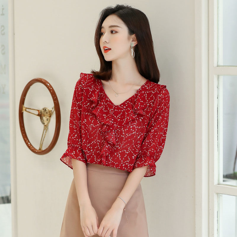 Áo chiffon BH họa tiết hoa thời trang xinh xắn cho nữ