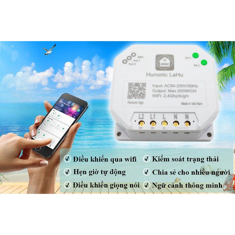 Công tắc thông minh wifi LaHu02 500w điều khiển từ xa qua điện thoại