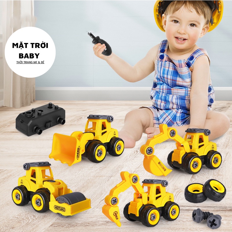 Đồ chơi lắp ráp xe công trình chất liệu nhựa cao cấp kèm tua vít nhựa cho bé trai