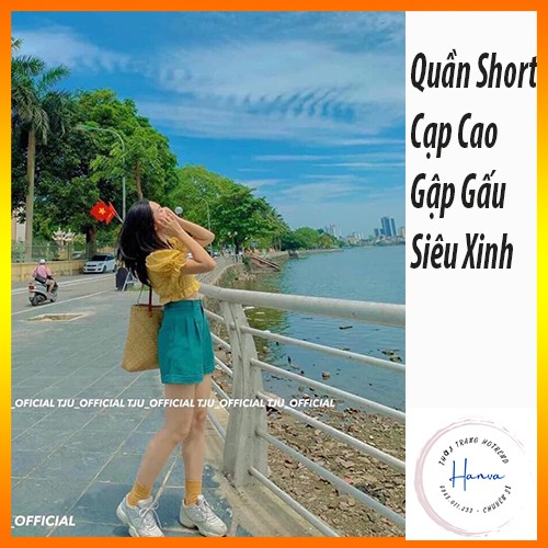 Quần Short Nữ Gập Gấu Cạp Cao Nhiều Màu