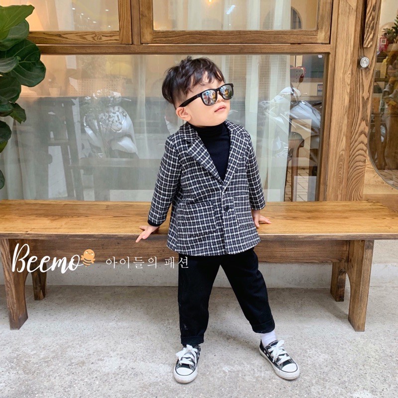 Set vest dạ caro bé trai
