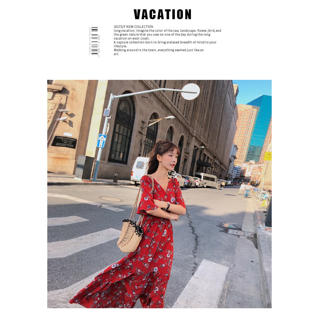 FREESHIP ĐƠN 99K_ Đầm maxi tay lở cổ V in hoa thời trang cho nữ | BigBuy360 - bigbuy360.vn