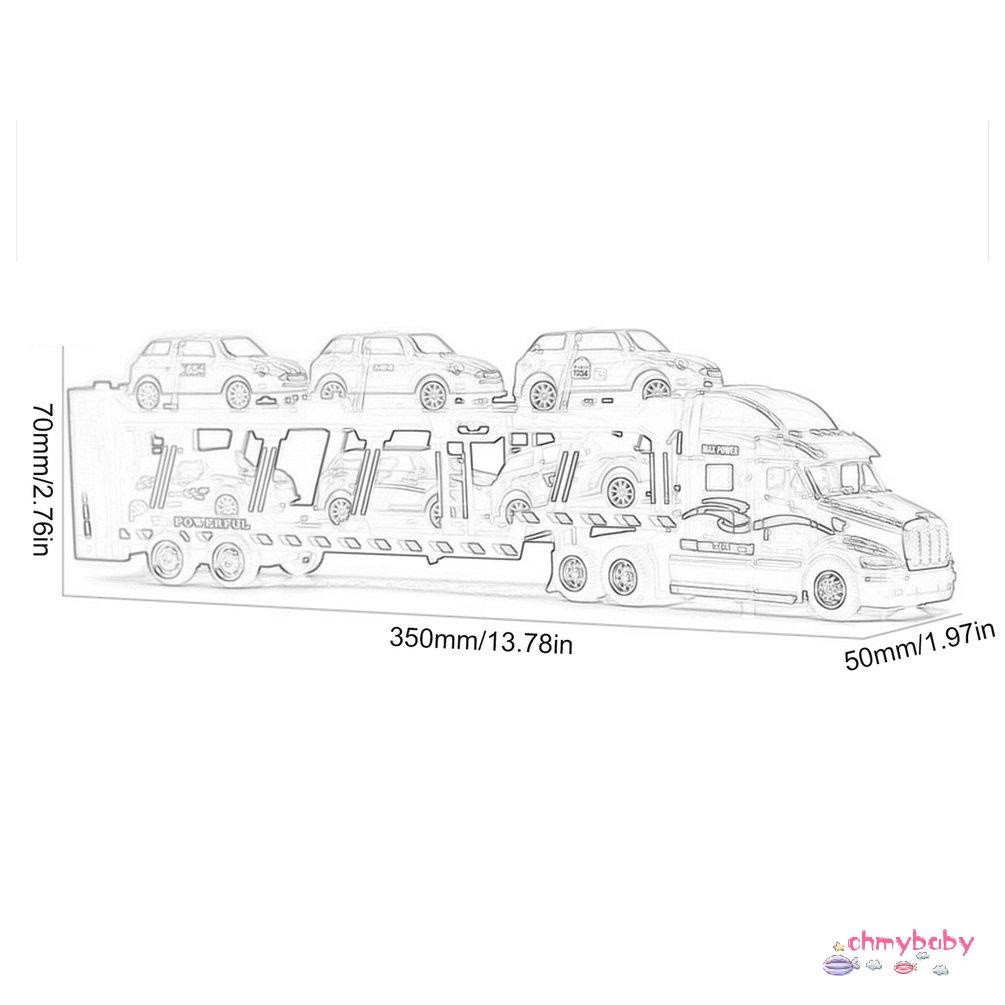 【OMB】 Car Carrier Model Big Rig Truck Hauler Trailer With 6 Race Cars Carrier Toy