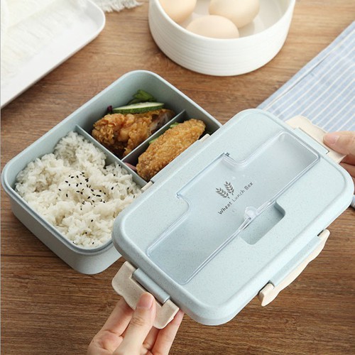 Hộp cơm trưa văn phòng 3 ngăn nhựa lúa mạch kèm đũa thìa inox | BigBuy360 - bigbuy360.vn